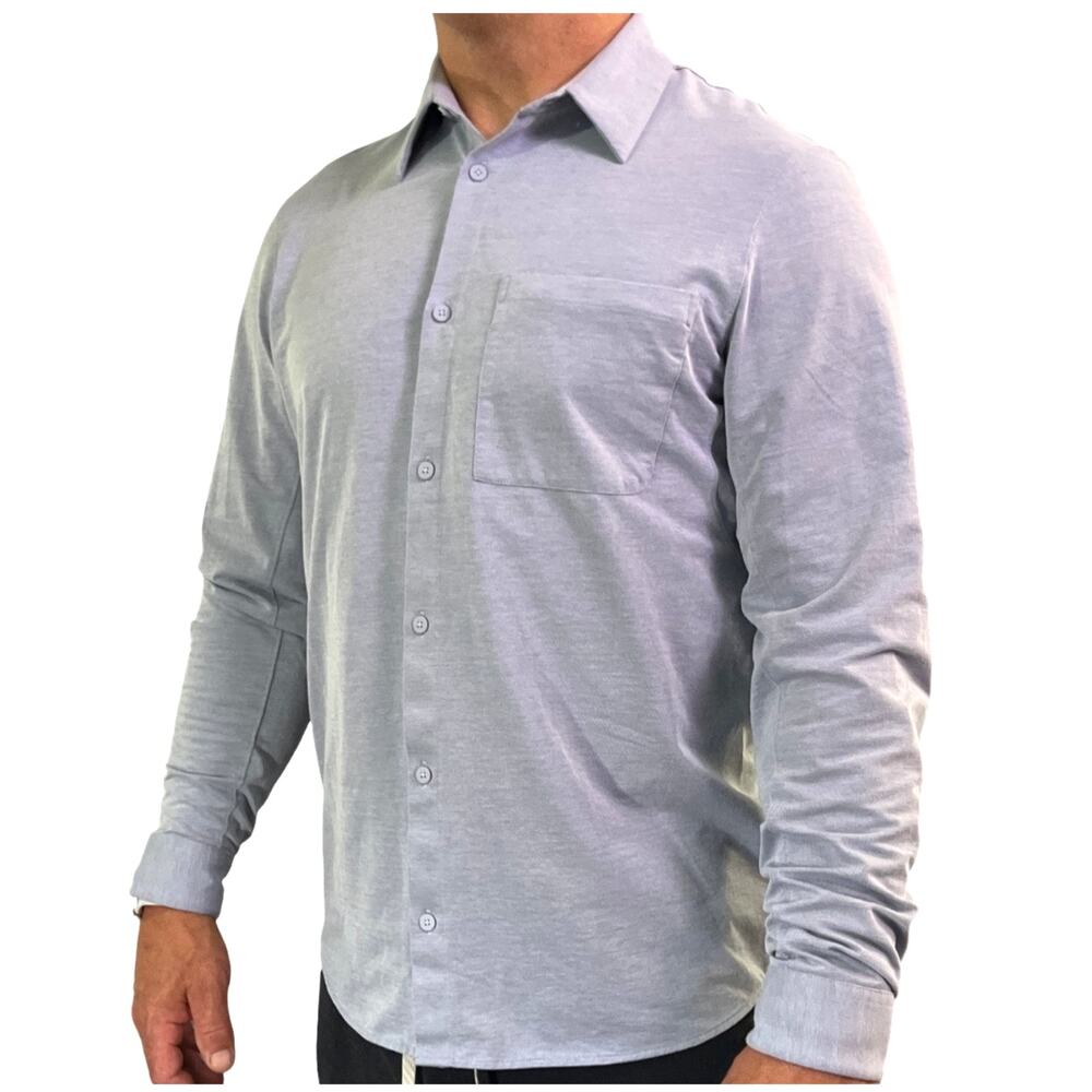 Lululemon Men's Blue Grey Long Sleeve Button Down Shirt Size Large Casual